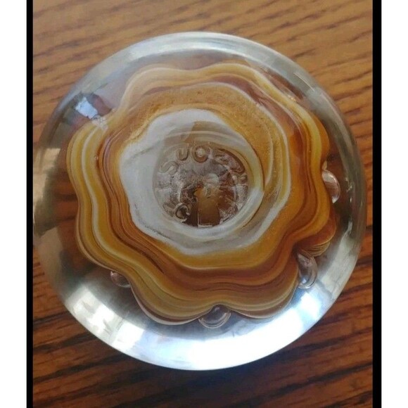 Paperweight Vintage 1970s St Clair yellow Art Glass ribbon controlled bubble - Picture 6 of 7